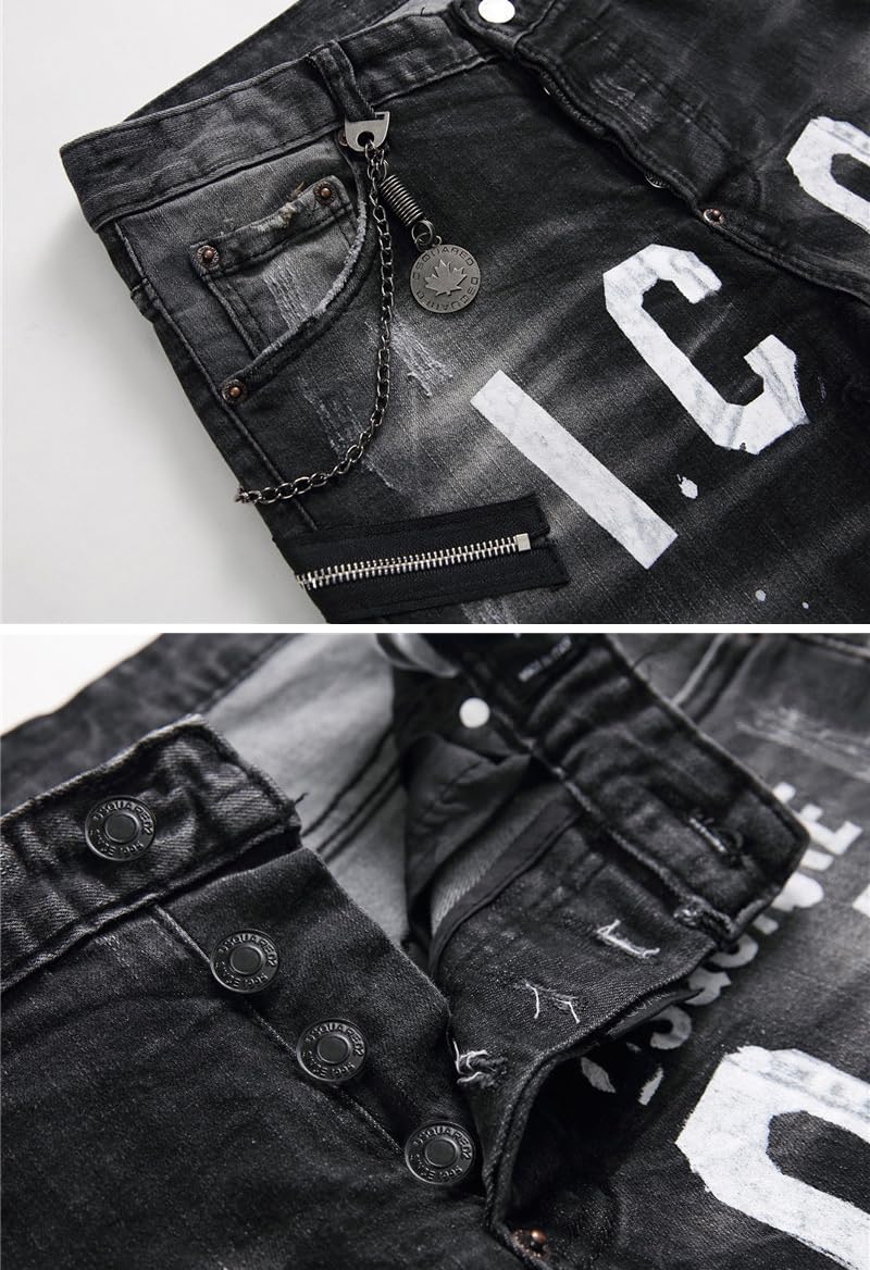 Vaqueros Hombre Slim Fit - Pantalones Vaqueros con Salpicaduras de Pintura, Jeans Denim Elástico de Estilo Urbano y Streetwear Y2K para un Look Moderno