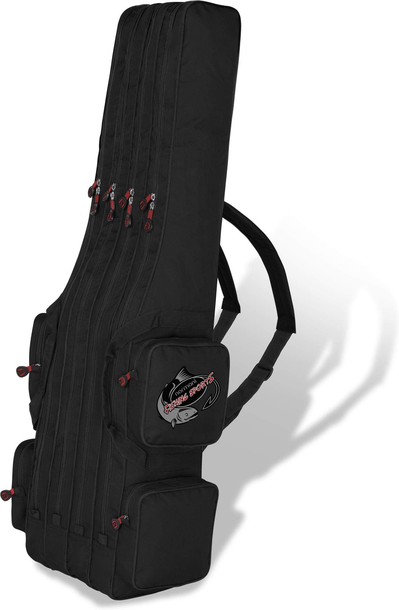 normani Rutentasche Rod Case Angelkoffer Futteral mit 2, 3 oder 4 Ruten-Fächern, Verschiedene Längen wählbar - stark wasserabweisender Fishing Rucksack Schwarz 4 Innenfächer 150 cm