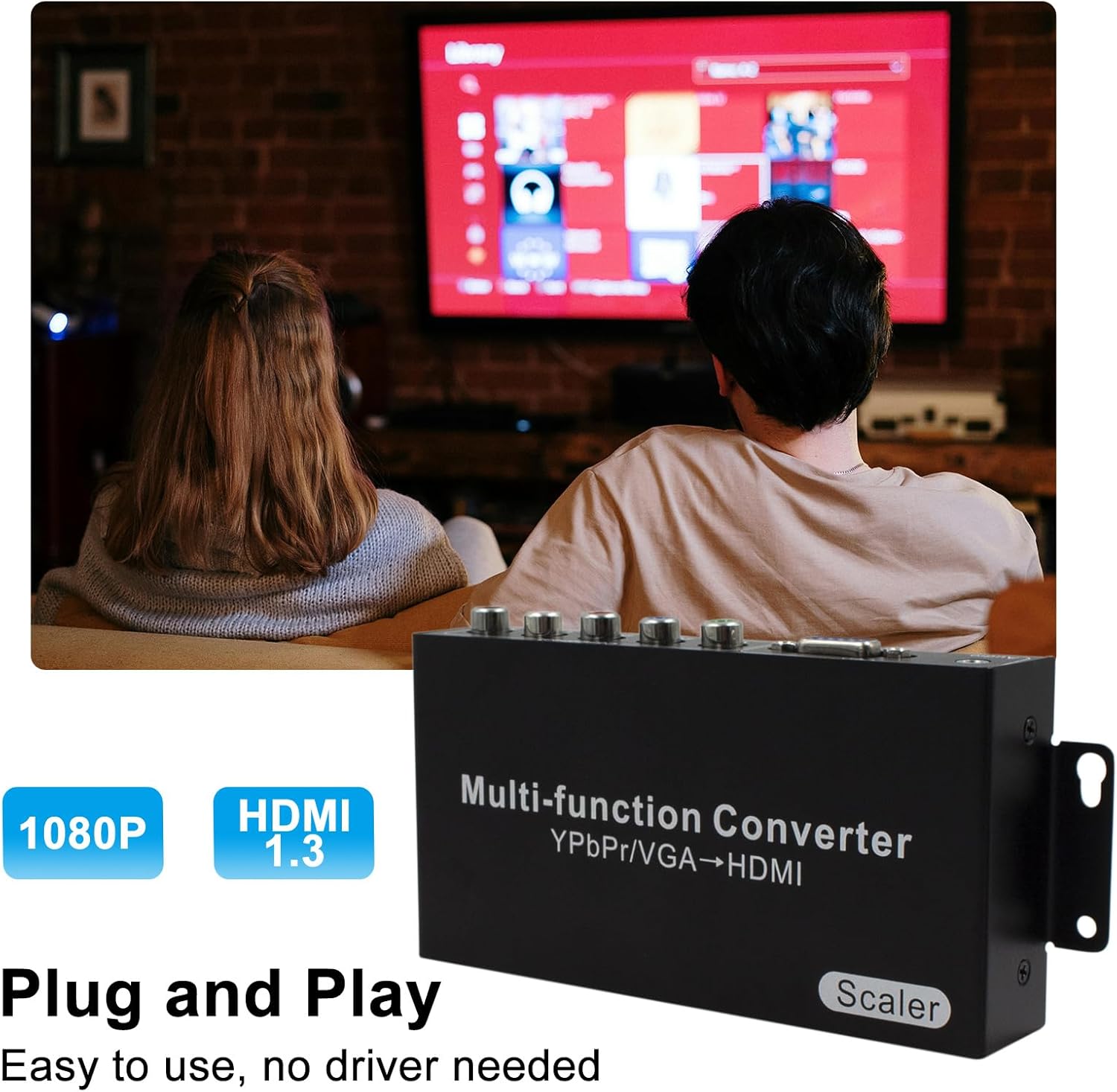 Wiistar YPbPr/VGA to HDMI Converter with Audio Scaler Function up to 1080P60Hz for PC Game Console HDTV Monitor Projector