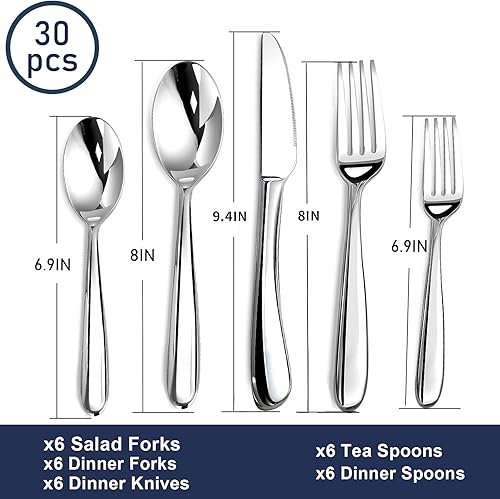 Vista 25 de Juego de cubiertos para 8, 40 piezas de cubiertos de acero inoxidable resistente, incluye cuchillo de carne, tenedor y cuchara, apto