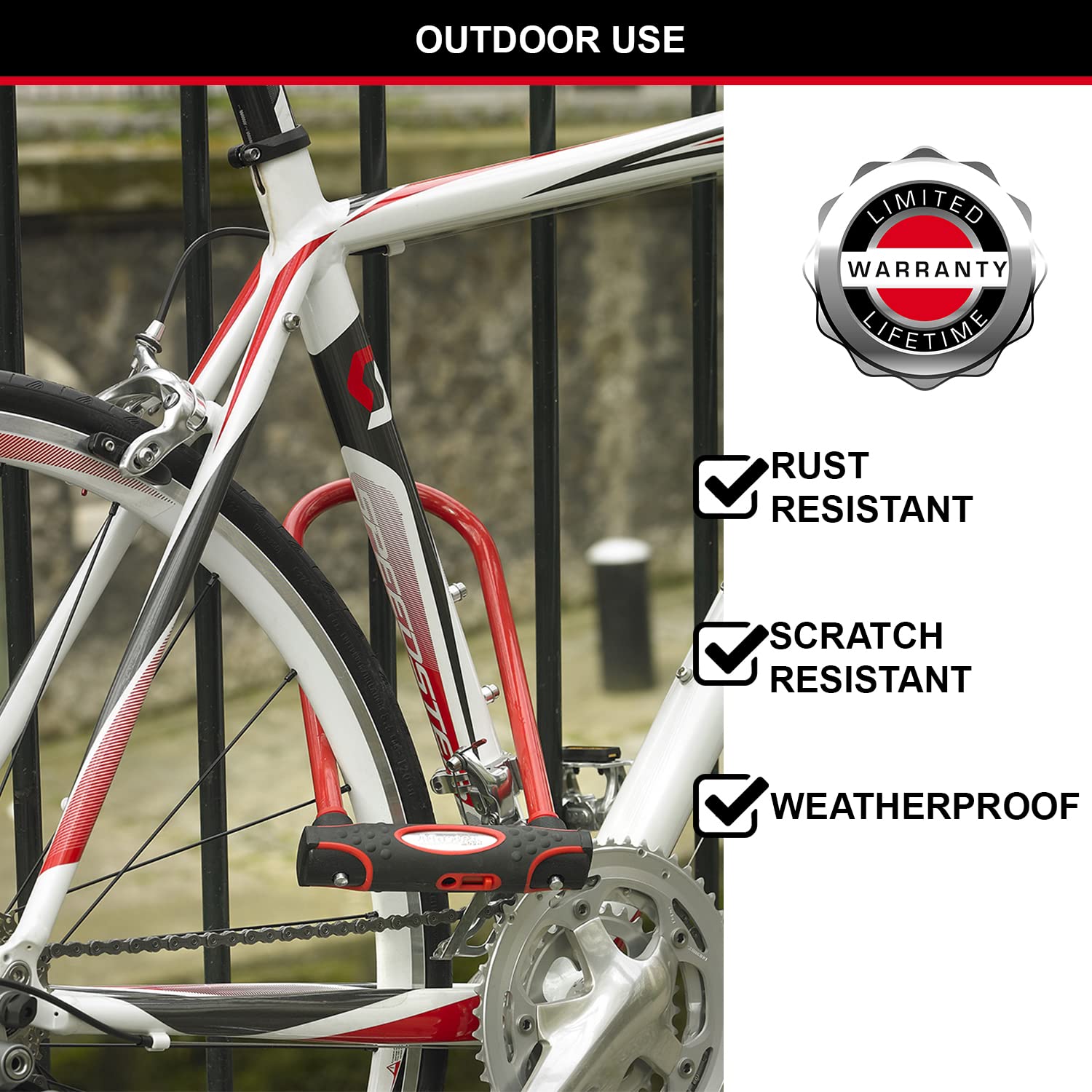 Master Lock Catena Bici U, Chiave, Supporto per il Trasporto, Certificato Antifurto, Rosso, 8195EURDPROCOLR, Da utilizzare con bici elettriche, da montagna, da strada, pieghevoli