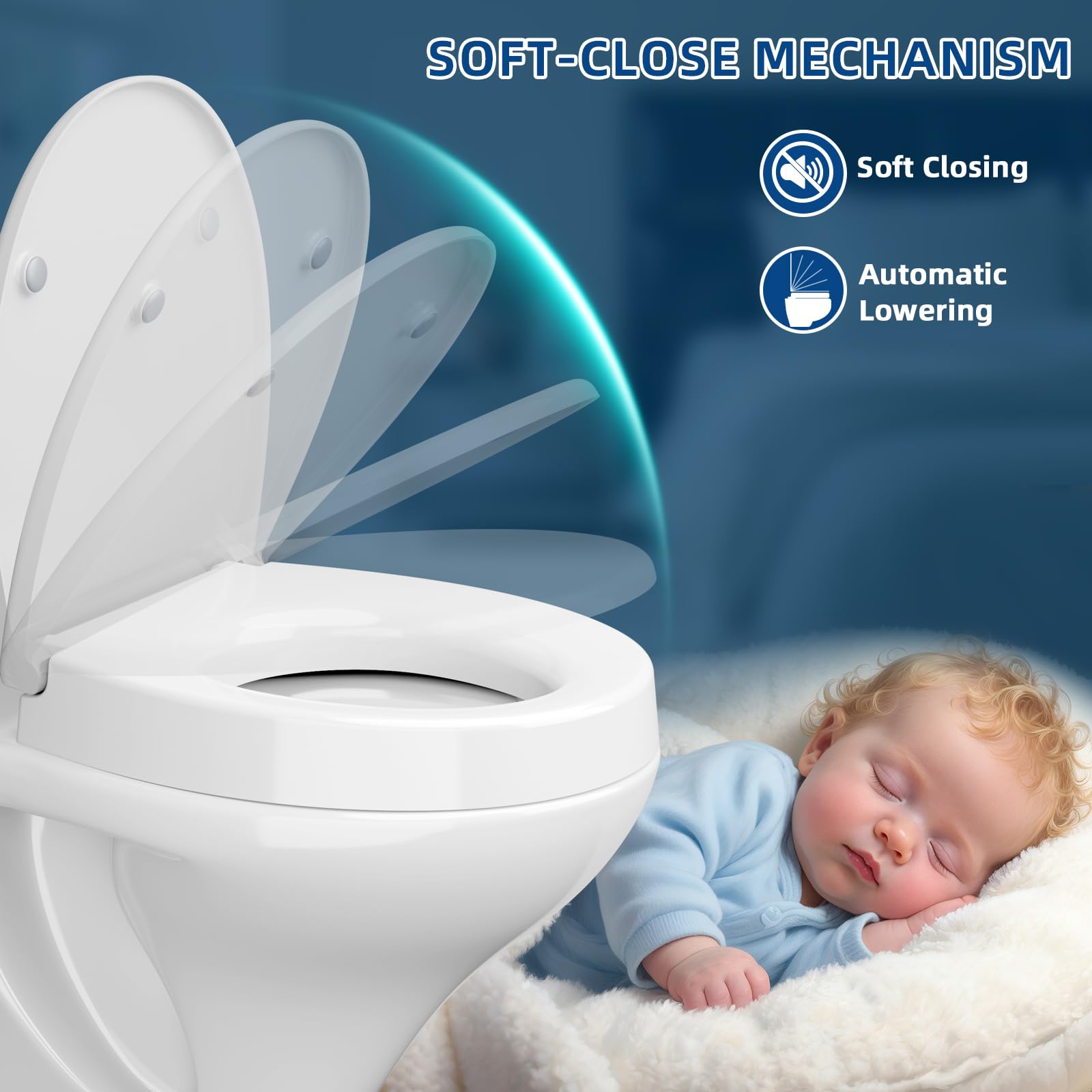 Rialzo sedile WC 7,5 cm in Duroplast – Sedile WC rialzato per una seduta comoda con abbassamento automatico – Portata fino a 250 kg, bianco (fissaggio inferiore)