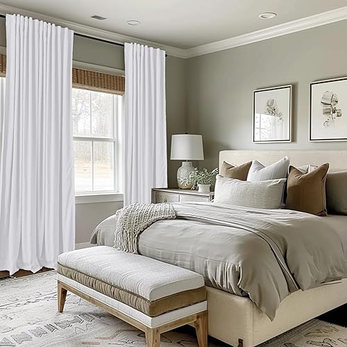 Miniatura 3 de 100% Blackout Shield Cortinas opacas blancas de 108 pulgadas de largo, con pestaña trasera, bolsillo para barra, cortinas opacas con aislamiento