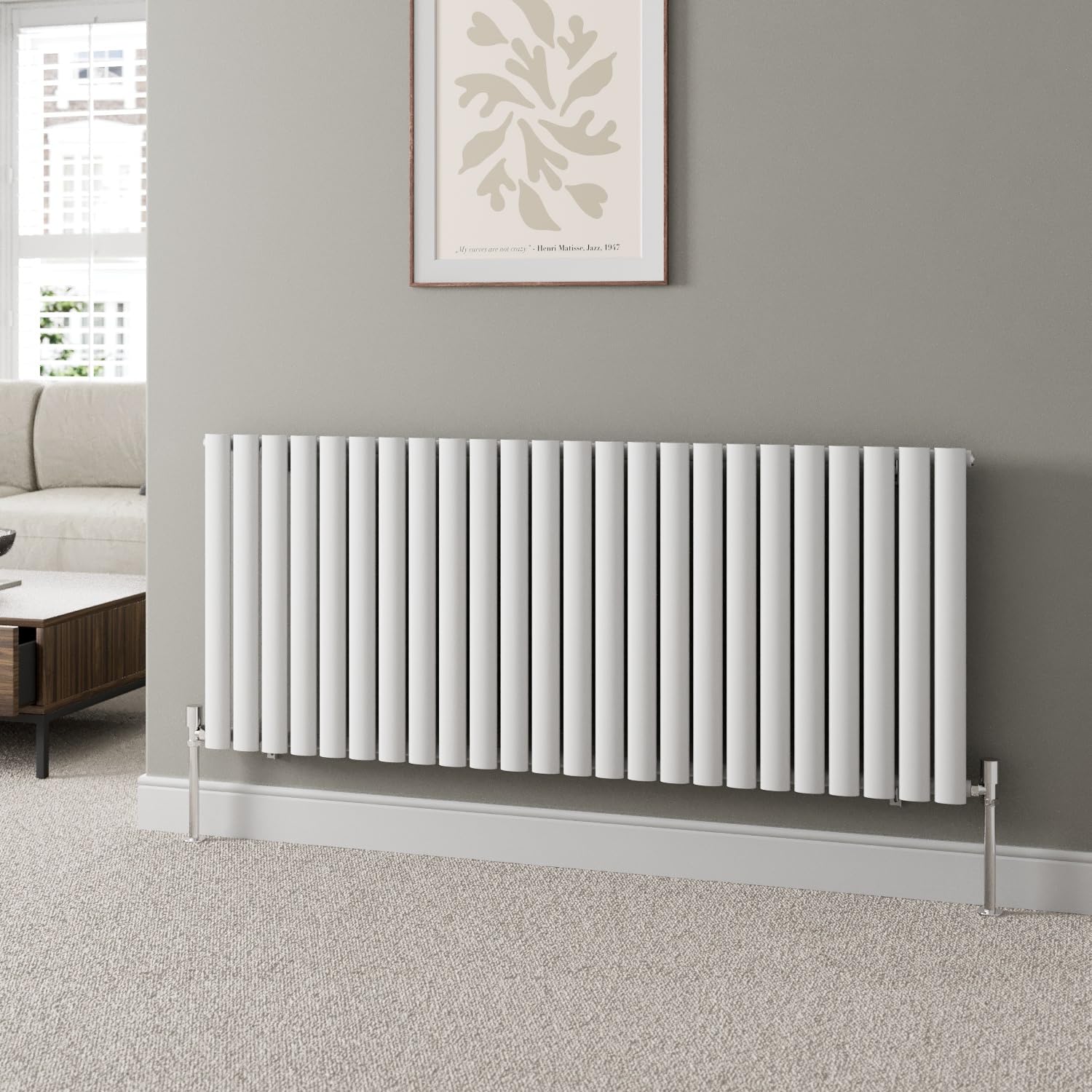 Duratherm White Duratherm® 600 X 1440Mm Horizontal Designer Radiator Single Column Oval Tube Modern Central Heating Panel Bathroom Radiators