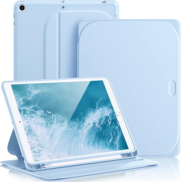Vobafe Case for iPad 9th Generation/8th Generation/7th Generation with Pencil Holder, Auto Wake/Sleep,Leather Fashion iPad 10.2 Inch Case, Multi-angle Cover for iPad 2021/2020/2019,LightBlue