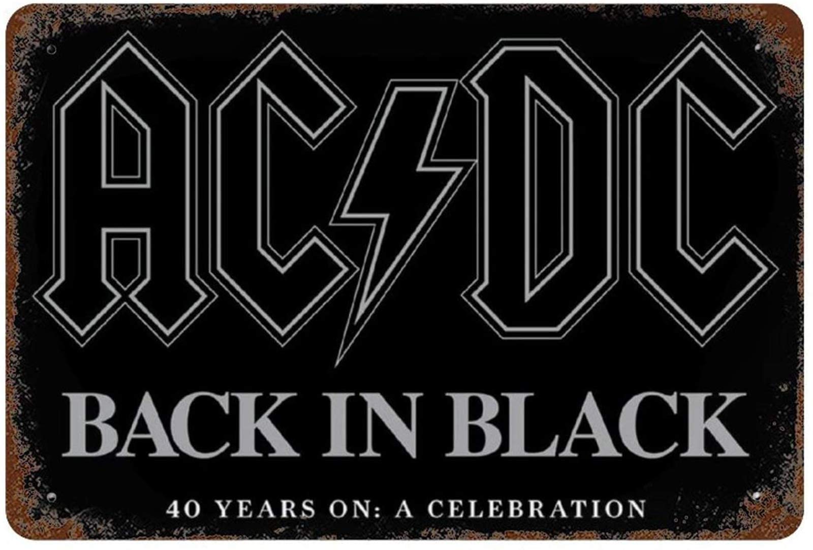 Targa In Latta 40 Anni Di ACDC Back In Black - Poster Metallico 20x30 Cm Per Garage, Pub, Man Cave - Decorazione Retrò - 2