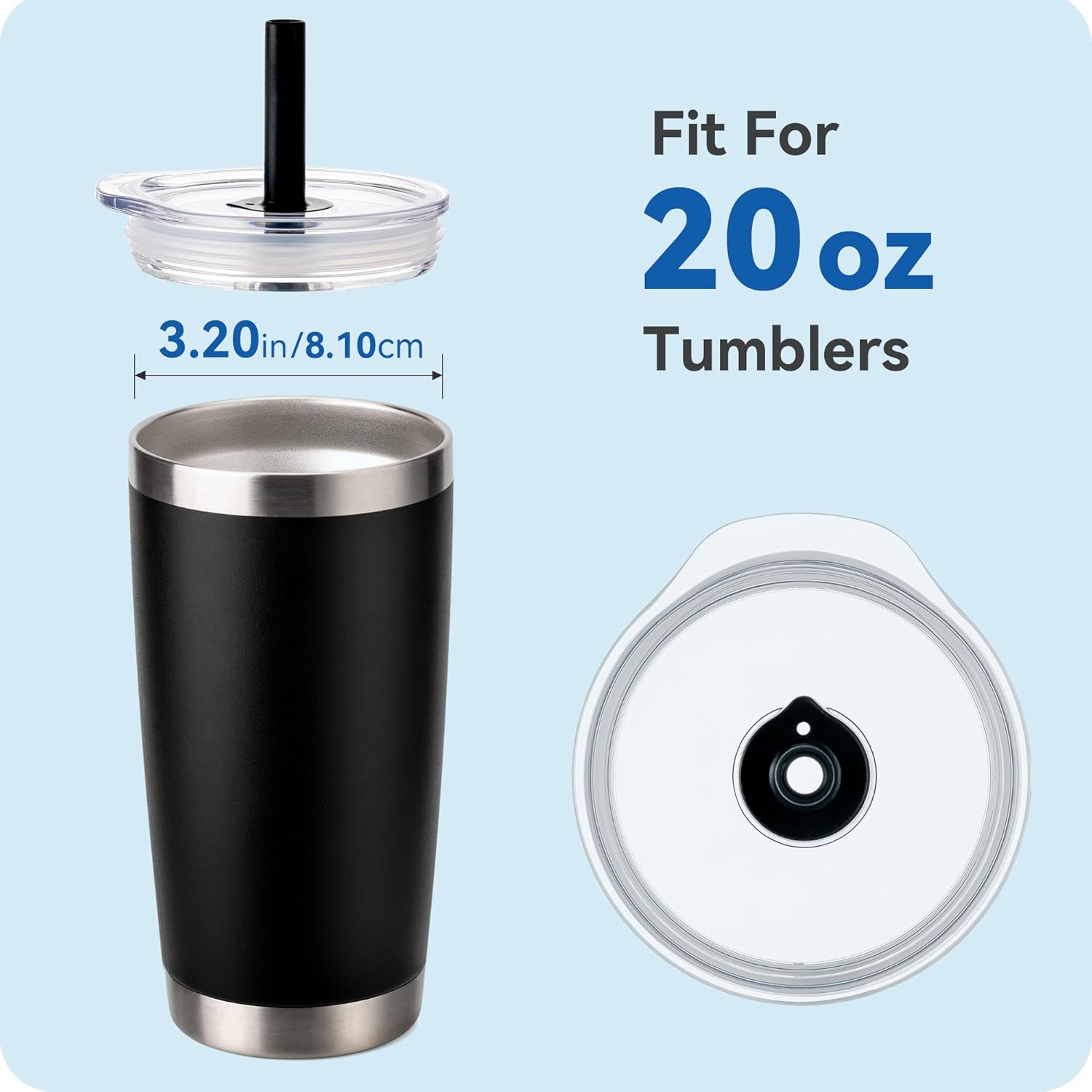 20 oz Straw Lid - Replacement Leak - Proof Cover for 3.2 - inch Press - Fit Cup Mouths of Brands: TEEZWONDER, LEIOH, VIWIS, SUNWILL, NewEleven, MJZAKEFR, AXIARA, Niduilef, SANDJEST (Black) - Image 4