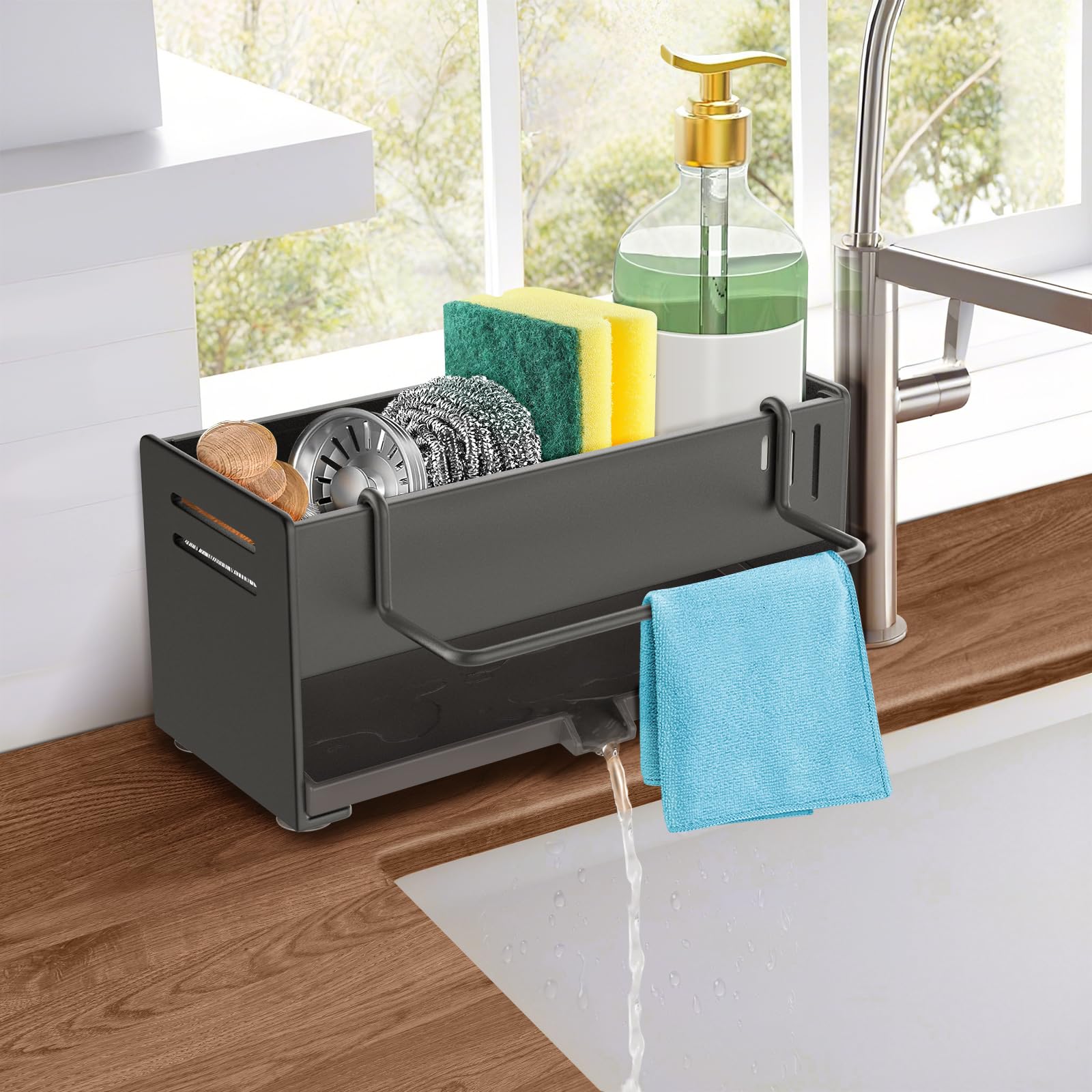 Rangement Et Organisation De Cuisine, Organisateur D'u00e9vier En Acier Inoxydable Avec Bac Ecoulement Automatique Pour Porte Eponge Porte Serviettes 94227001