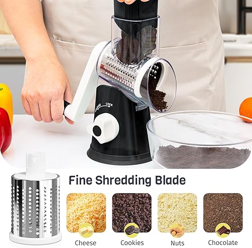 Miniatura 5 de Rallador giratorio de queso, manivela de mano, trituradora de 3 cuchillas, rallador de queso para cocina, herramienta de cocina multifuncional para