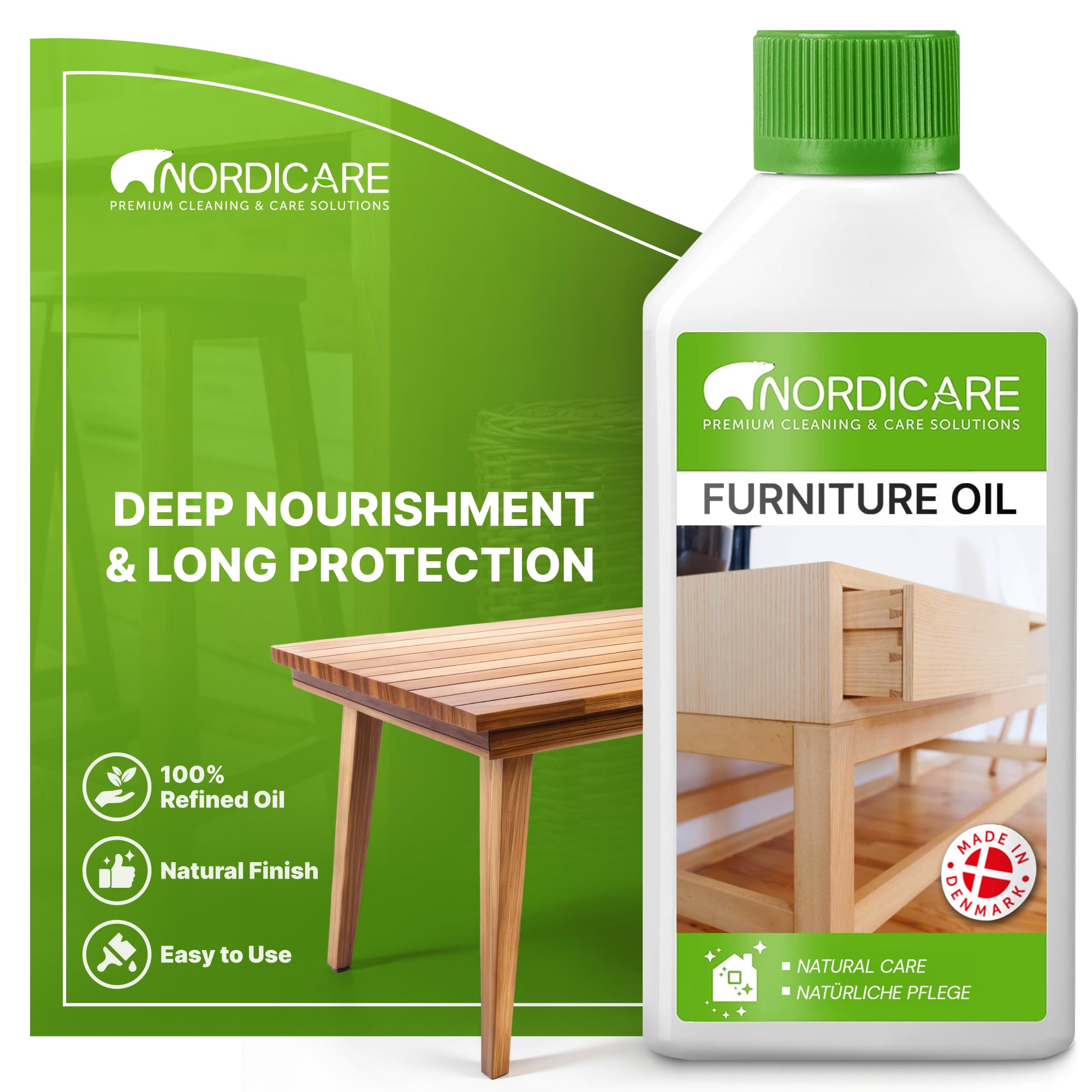 Nordicare Wood Oil Colorless - Premium Walnut Oil, Teak Oil, Wood Oil Furniture for Oak, Beech, Teak, Walnut, Pine, Larch - Natural Furniture Wood Oil