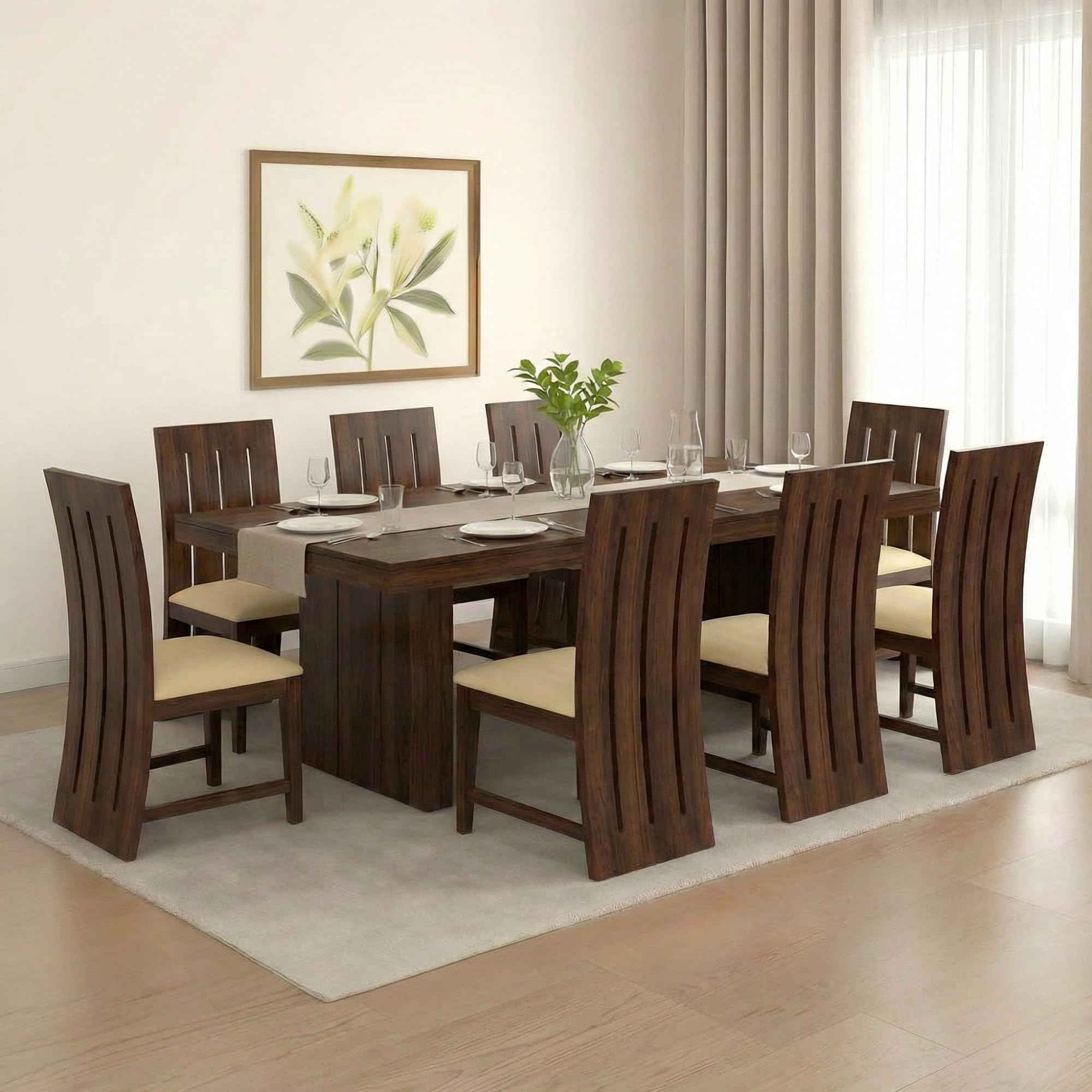 SONA ART & CRAFTS Poster Solid Sheesham Wood Dining Table Set 8 Seater Dinner Dinning Table with 8 Cushion Chair for Dining Furniture for Living Room Home Hotel Office Self Assembly (Dark Walnut)