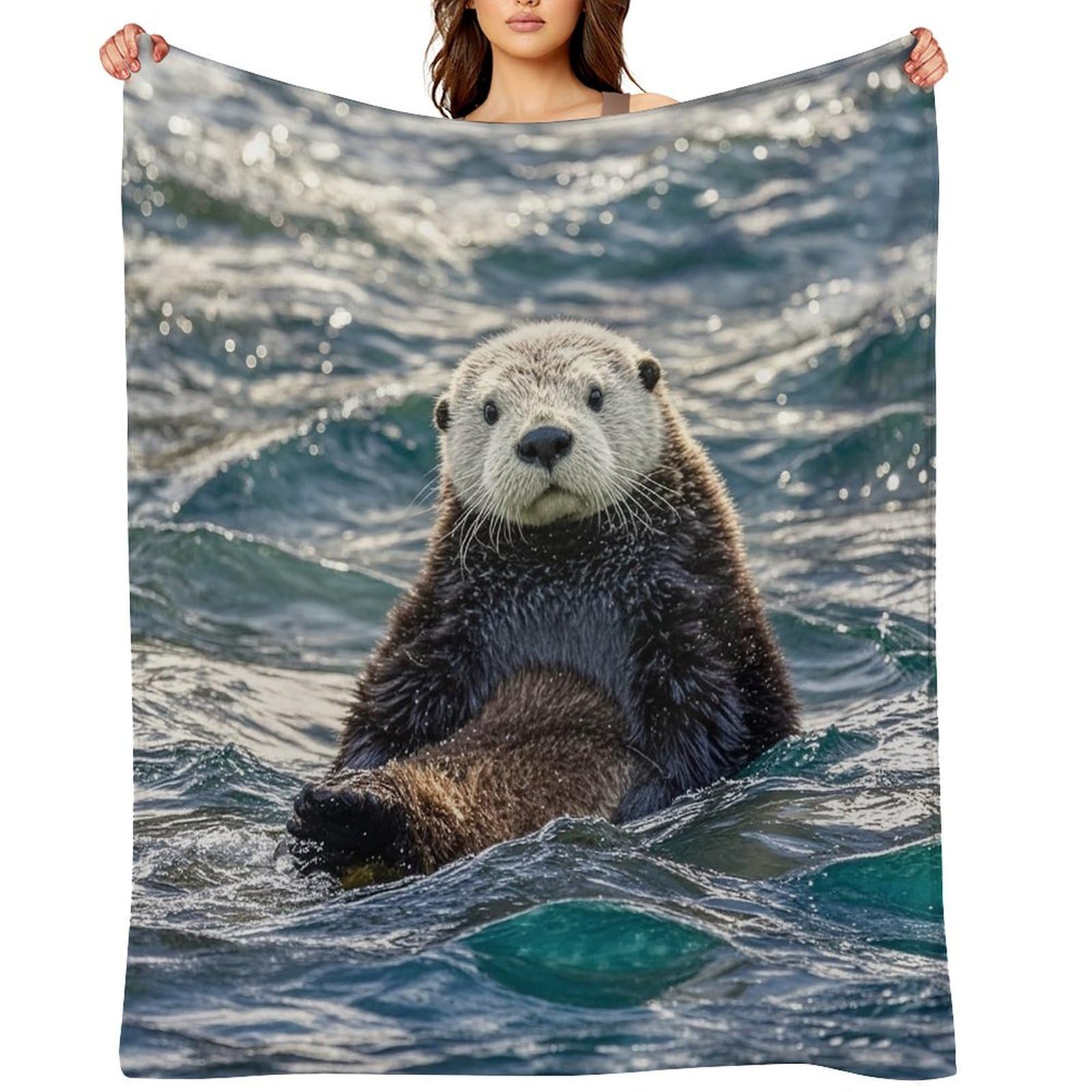 Flannel Sea Otter Throw Blanket for Couch Super Soft Fuzzy Cozy Flannel Blankets No Shed No Pilling FAnti-Static Winter Bed Blanket Decorative and Giftable Blankets