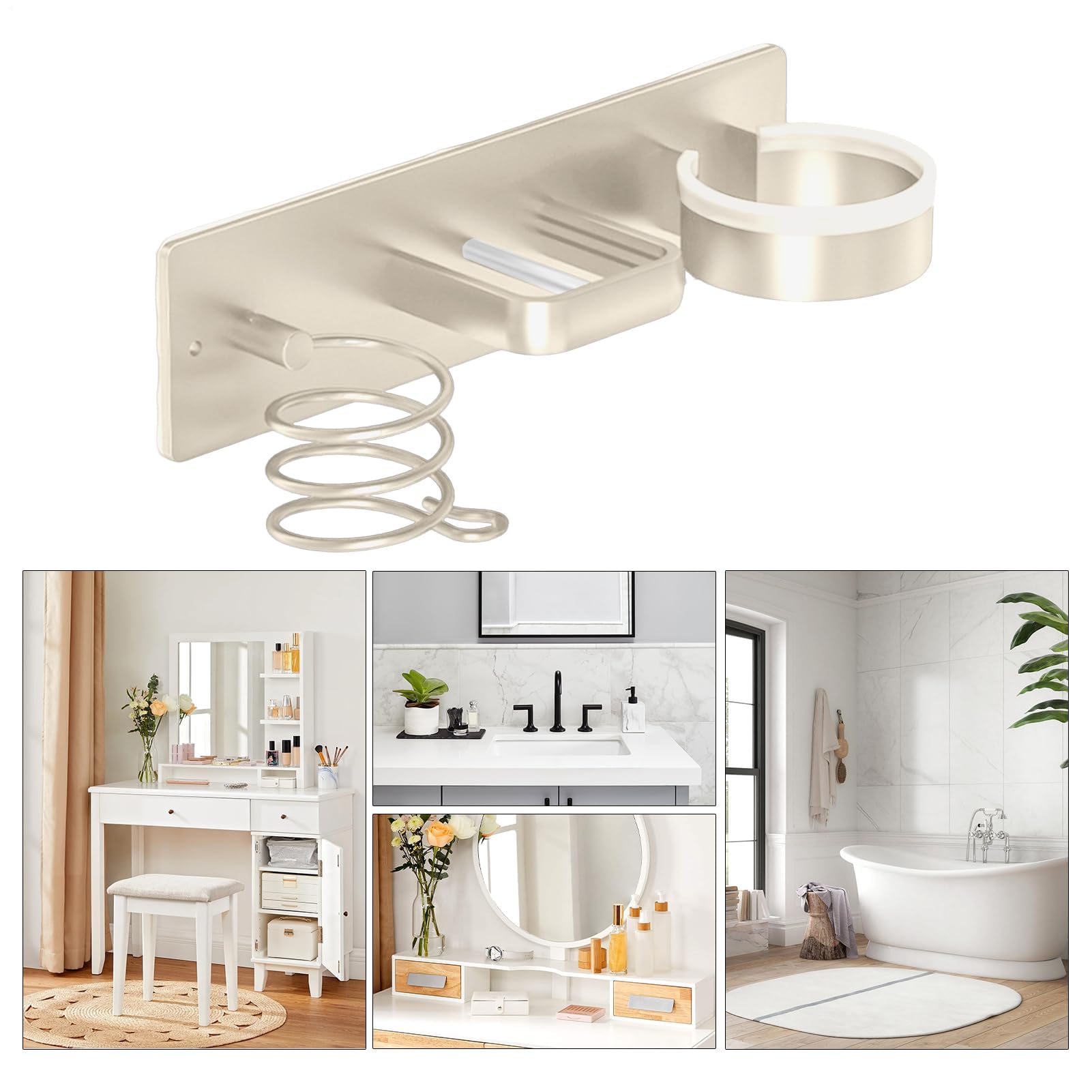 Soporte de pared para secador de pelo, organizador de almacenamiento de herramientas para el cabello, montado en la pared, soporte para secador de pelo, para baño, armario, hogar, universidad