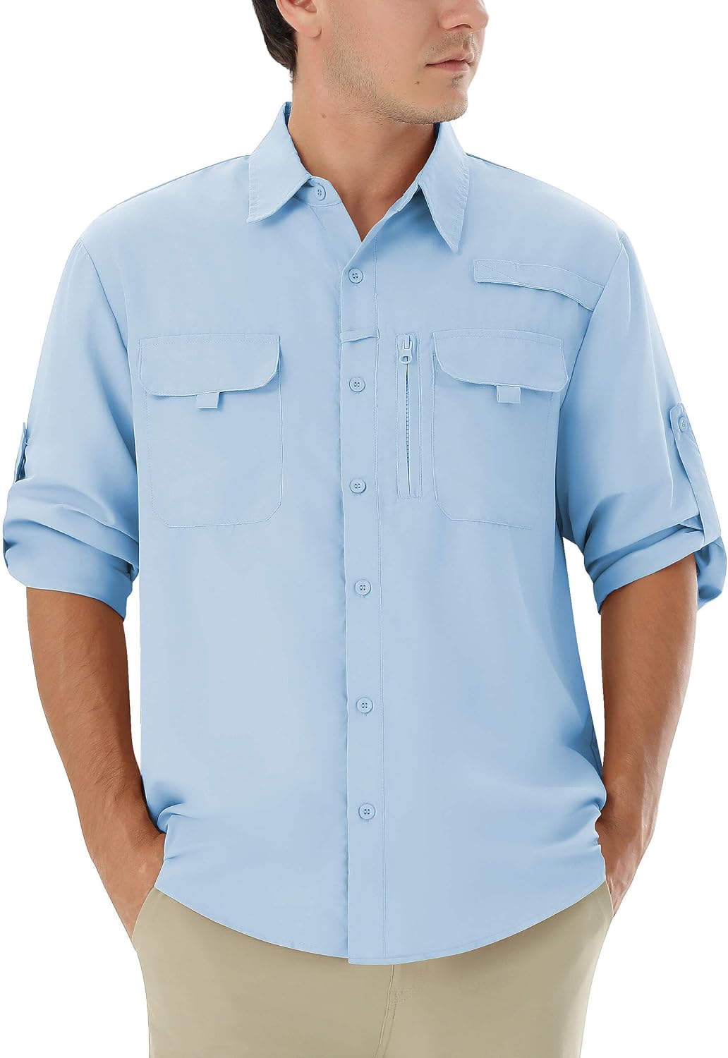 WULFUL Men's Sun Protection Fishing Shirts UPF 50+ UV Lightweight Quick Dry Cooling Button Down Shirts for Work Hiking Safari