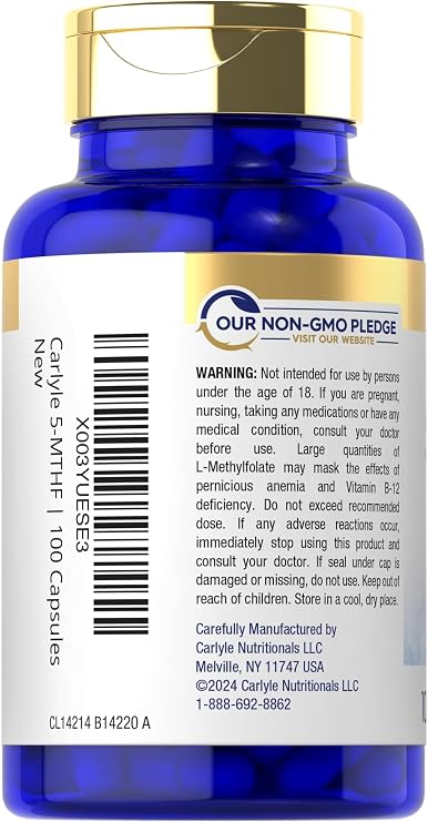 Carlyle L-Methylfolate 15mg | 100 Capsules | High Potency 5-MTHF