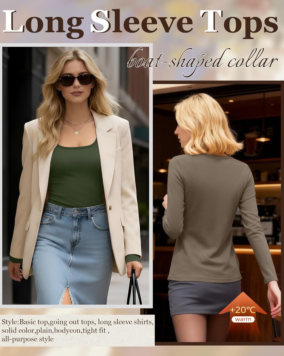 Huukeay 3 Pack Women's Thermal Long Sleeve Shirts Fleece Lined Square Neck Fitted Warm Winter Tops Base Layer Underwear - Image 5