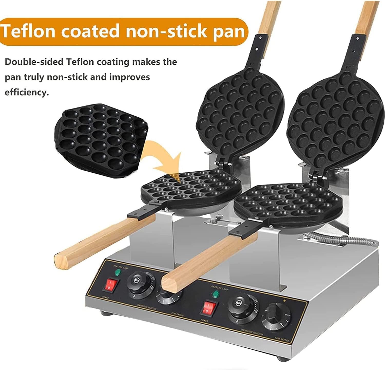 Bubble Waffle Maker, Egg Waffle Machine, Electric Non-Stick Commercial Cone Maker, 180° Rotating, with Intelligent Temperature Control + Timing Function, for Home Use,