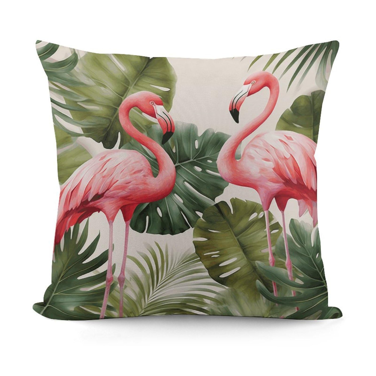 VstaDank Flamingo Palm Trees Leaf Throw Pillow Covers Fade-Resistant Plush Pillow Case Cozy Square Cushion Case Removable Pillowcase Exquisite Pillow Shams Soft Pillow Protector 18"x18"