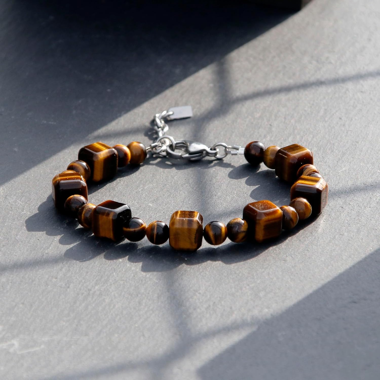 HASKARE Cubic Tigers Eye Bracelet Protection Crystals Beads Bracelet for Men Adjustable Chain Durable Men Jewelry Gift for Christmas Father Day Birthday - Image 3