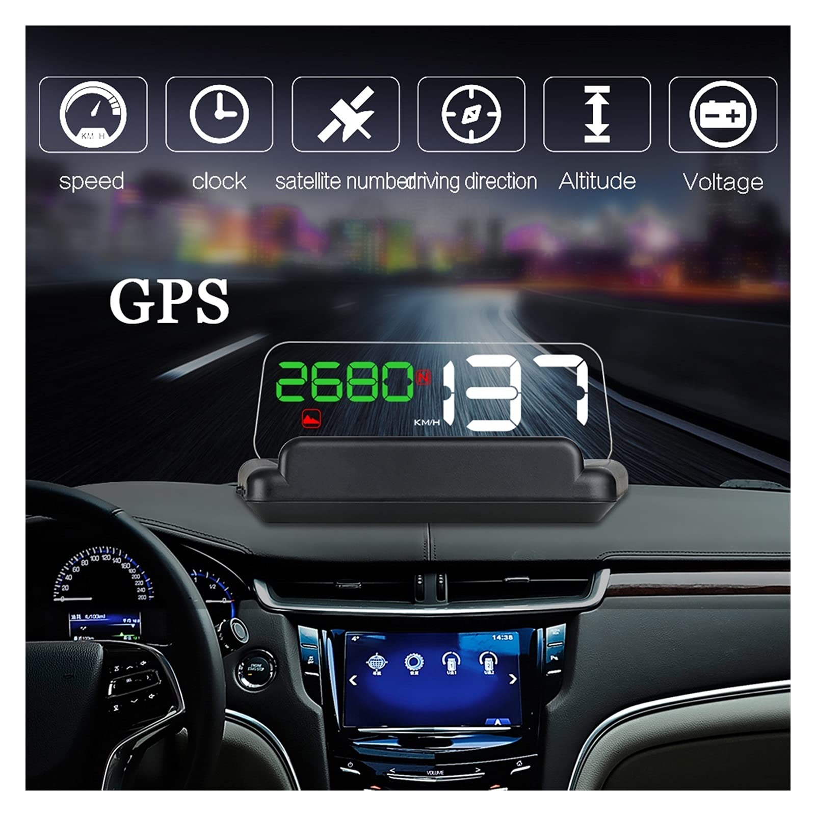 Uniwersalny komputer pokładowy alarm o przekroczeniu prędkości obrotowej RPM samochodowy wyświetlacz HUD Head Up GPS projektor prędkości automatyczne inteligentne gadżety (Blu)