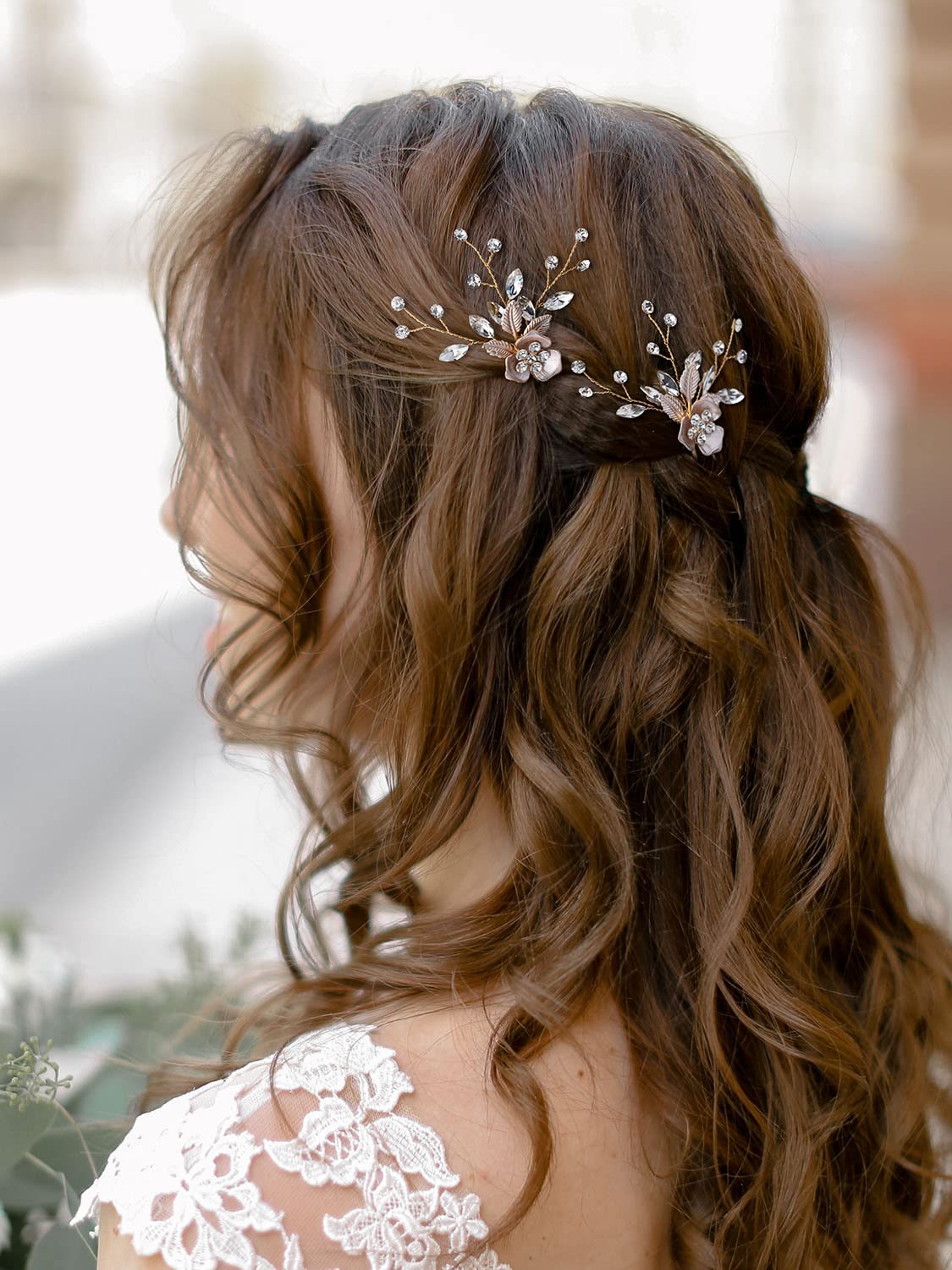 2Pcs Bridal Rhinestone Hair Pins Rose Gold Wedding Accessories for Bridesmaids 2Pcs Wedding Hair Pins Bridal Rhinestone Wedding Hair  main image 3
