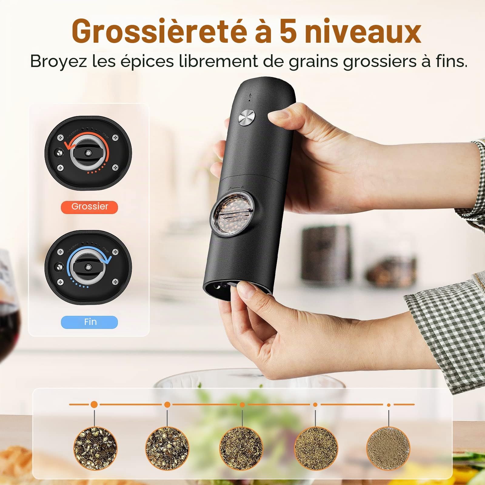 Moulin à Poivre et Salières Electrique Rechargeable (2 Pièces) - LED, Opération à Une Main, Idéal Pour La Cuisine, Le Restaurant, Le Barbecue, Le Camping