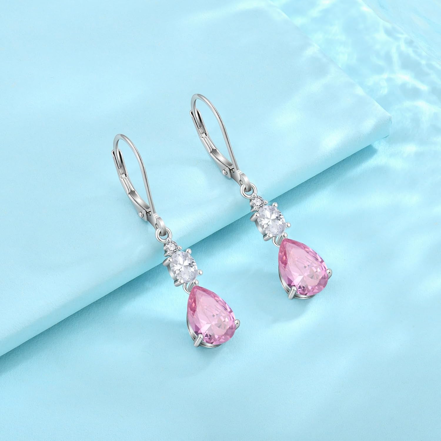 Teardrop Leverback Earrings 925 Sterling Silver Oval Dangle Drop Earrings Birthstone Jewelry Gifts for Women - Image 5