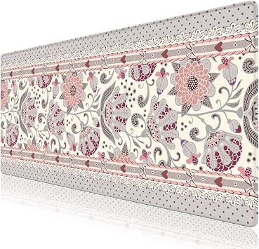 Cute Desk Mat, Large Desk Matt for Desktop, Woman DeskPad Mat, XXL Big Mouse Pad, Anti-Slip Mousepad with Stitched Edges,Keyboard Pad Mouse Mat Cover for Computer 35.4 15.7 in,Cream Flowers