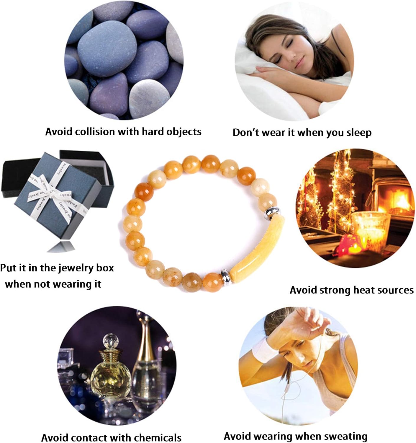 8MM Healing Stone Bracelets,Natural Gemstone Charm Stretch Bracelet,Beads Chakra Crystal Energy Heart Charm Bracelet,Handmade Jewelry for Women(Yellow Topaz) - Image 4