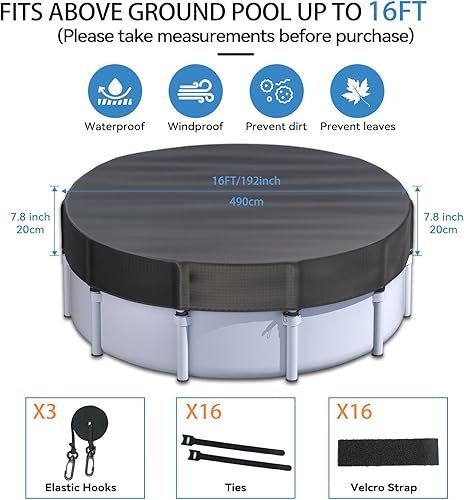 Miniatura 10 de Cubierta redonda de piscina de 10 pies para piscinas con marco de metal sobre el suelo, cubierta de piscina de invierno, diseño mejorado a prueba de
