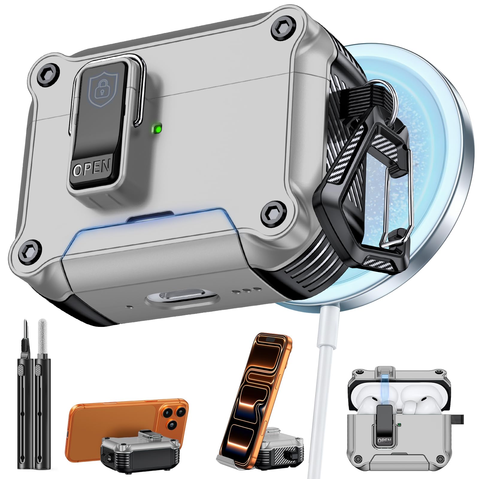 Inesore for AirPods Pro 3 Case with Secure Lock (Silver)