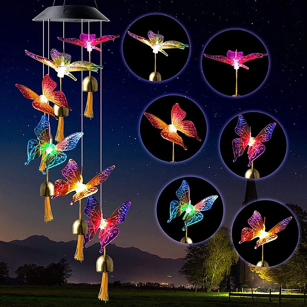 metalowe dzwonki wietrzne, Dzwonek wietrzny z diodami LED Hummingbird, zasilany energią słoneczną, zmieniający kolor, wodoodporny, wielokolorowy(Green)