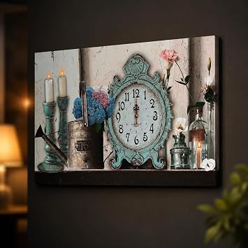 LEDSone 60x40cm Rectangular Nautical Wall Clock Vintage French Country Style Wall Clock with Floral Decor, Shabby Chic Home Decor Easy to Read Wall Clock for Bedroom Living Room (Style 05)