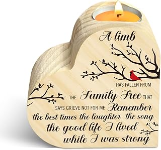 Sympathy Candle Gifts, Loss of Loved One Sympathy Candle Holders, Memorial Wooden Heart Candle Holders, Funeral Grief Condolence Memorial Gift for Loss Loved One, Double Sided Printing