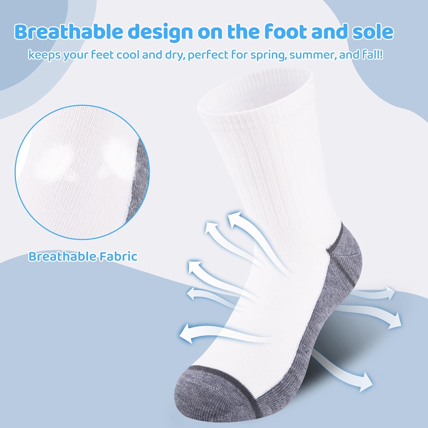 20 Pairs Boys Crew Socks - Thin, Breathable Black/White Athletic Kids Sock In Bulk For Ages 4-6/6-8/8-10/10-12 Years - Image 5