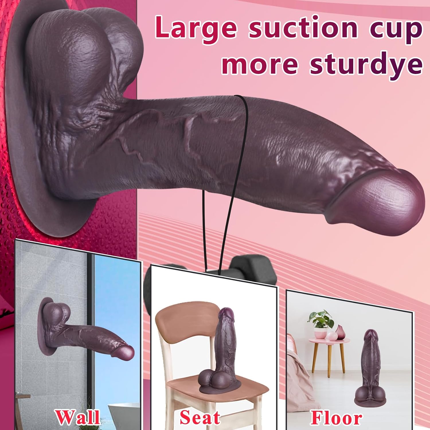 8 Inch Girth Thick Black Dildo Sex Toys, Real Skin 10.43 Inch Big Black Dildo with Strong Suction Cup for G Spot, Realistic Huge Black BBC Dildos Pensi Sex Toy for Women Men Gay