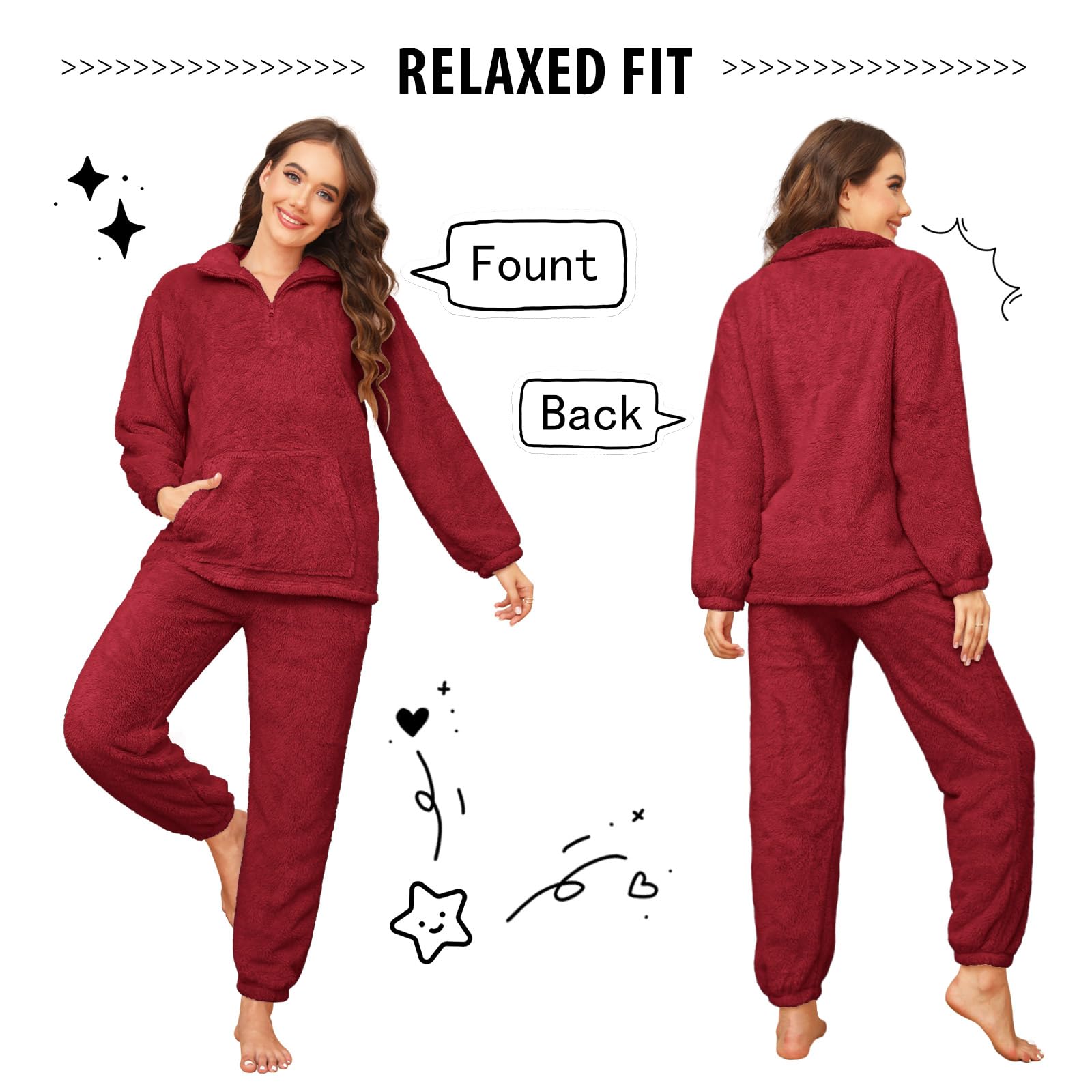 TOMEEK Pigiama da Donna Completo Invernale in Pile Polare Tuta per Il Tempo Libero con Top a Maniche Lunghe e Pantaloni Pigiami Soffici Pigiami da Notte Caldi Pjs per Donna