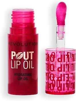 Revolution, Pout Lip Oil, Nourishing Tinted Lip Oil, High Shine, Non-Sticky Finish, Vegan & Cruelty-Free, Cherry Red, 4ml