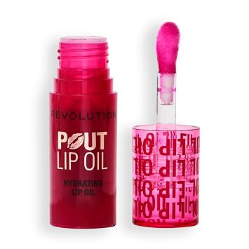 Revolution Pout Lip Oil, Cherry Red | Nourishing Tinted Lip Oil, High Shine, Non-Sticky Finish, Vegan & Cruelty-Free, 0.13 oz