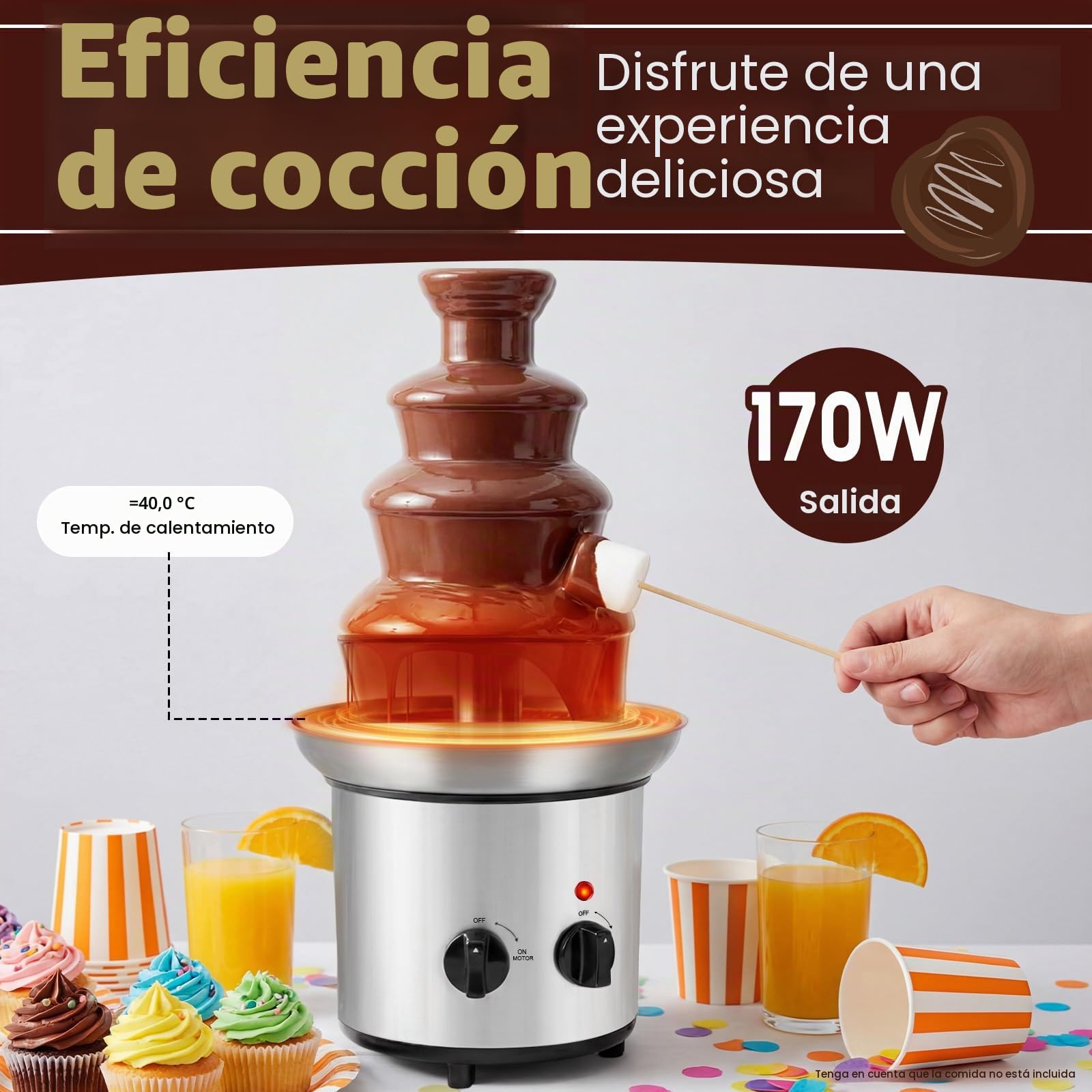 Fuente de chocolate de 4 pisos, 170 W, acero inoxidable, fondue de chocolate, fondue para casa, cafés, hoteles