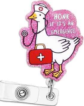 2026 New Funny Siily Goose Nurse Badge Reel, Cute Pink Badge Holder with Retractable Clip, Pediatric Badge Buddy, Nursing Student RN LPN CNA MA Medical Worker Teacher Doctor ID Name Clip Accessories