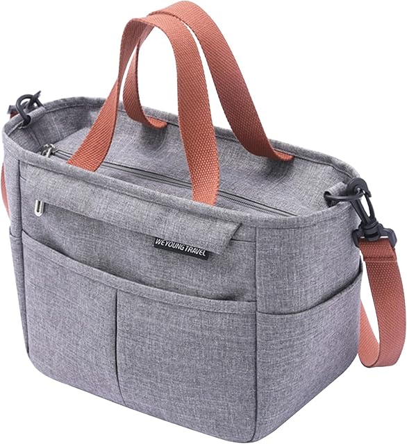 Vaupan Large Insulated Lunch Bag for Women Men, Reusable Lunch Box for School Office Work Picnic Beach, Leakproof Cooler Lunch Tote Bag with Bottle Holder Adjustable Shoulder Strap for Adult (Grey)