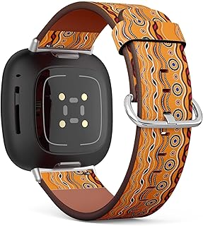 CJBROES Replacement Leather Watch Band, Compatible with Fitbit Versa 3 and Fitbit Sense of Wristband Bracelet Accessory - Ethnic Australian Traditional