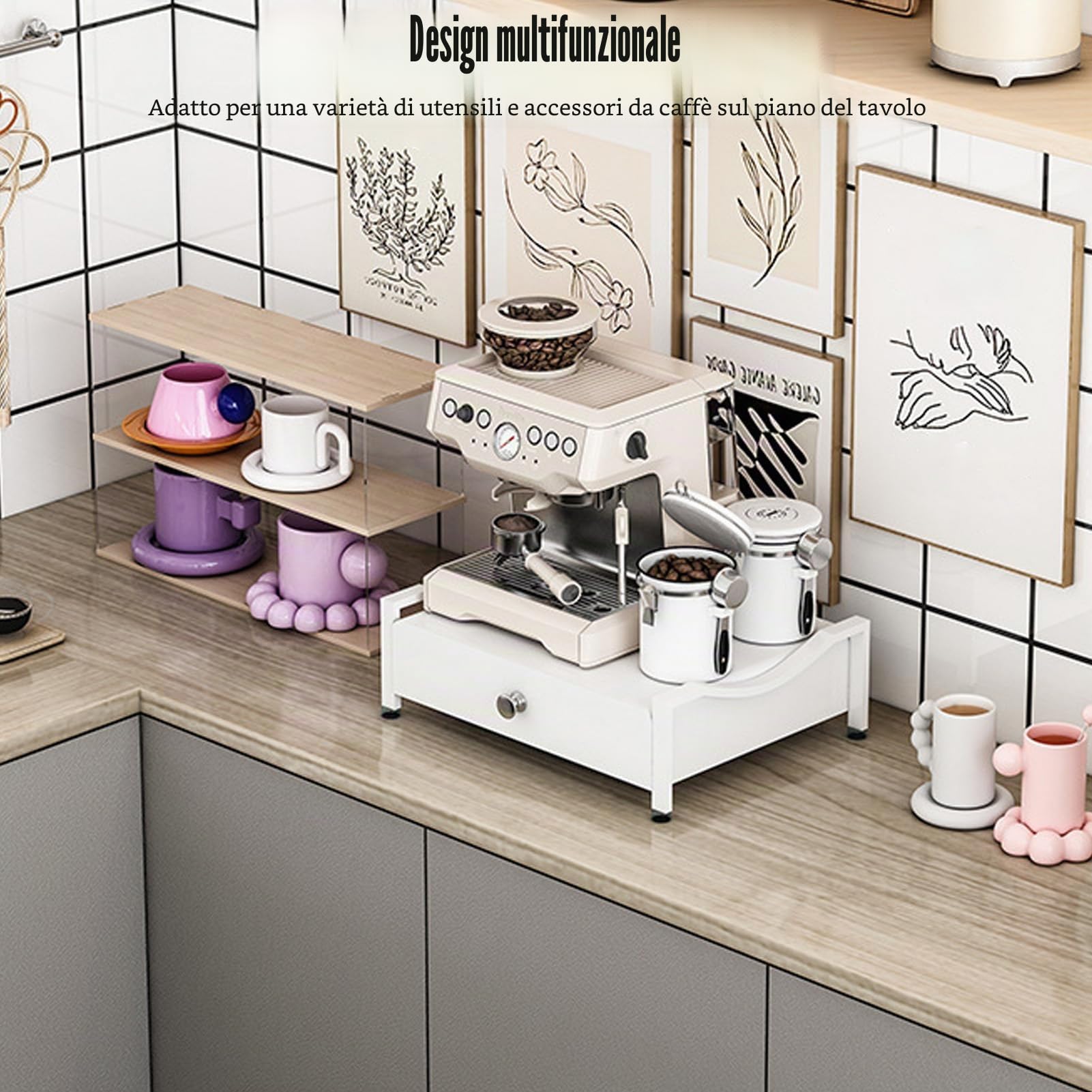 per Cassetto Porta Cialde, Porta Capsule per Organizer per caffè, Installazione Semplice, Design Elegante, Struttura in Acciaio Al Carbonio, Cassetto Porta Capsule per (Bianco S)