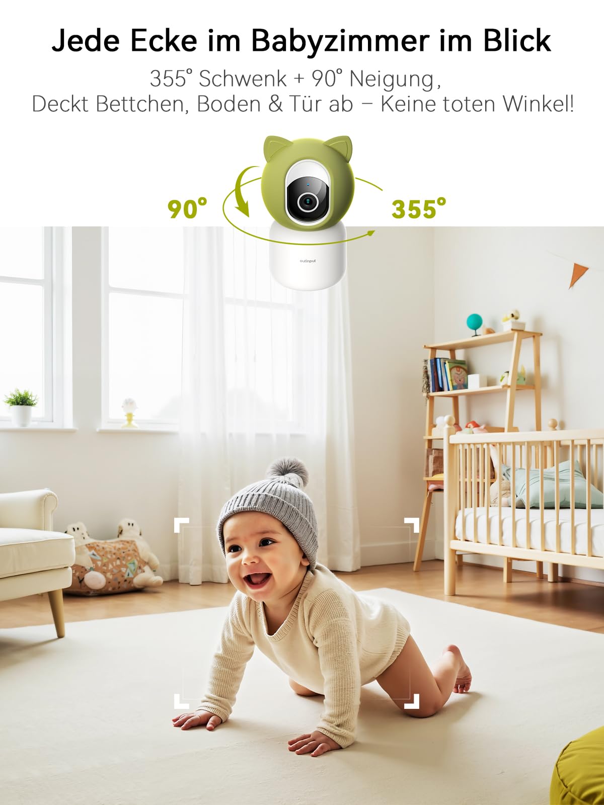 Outinput 2K/4MP WLAN Babyphone mit Kamera App, 360° Baby Monitor with Camera, Fütterungserinnerung, Schlaflieder, Farb-Nachtsicht,2-Wege-Audio, Nachtsicht, Bewegungs/Weinen/Temp/Feuchtigkeitserkennung