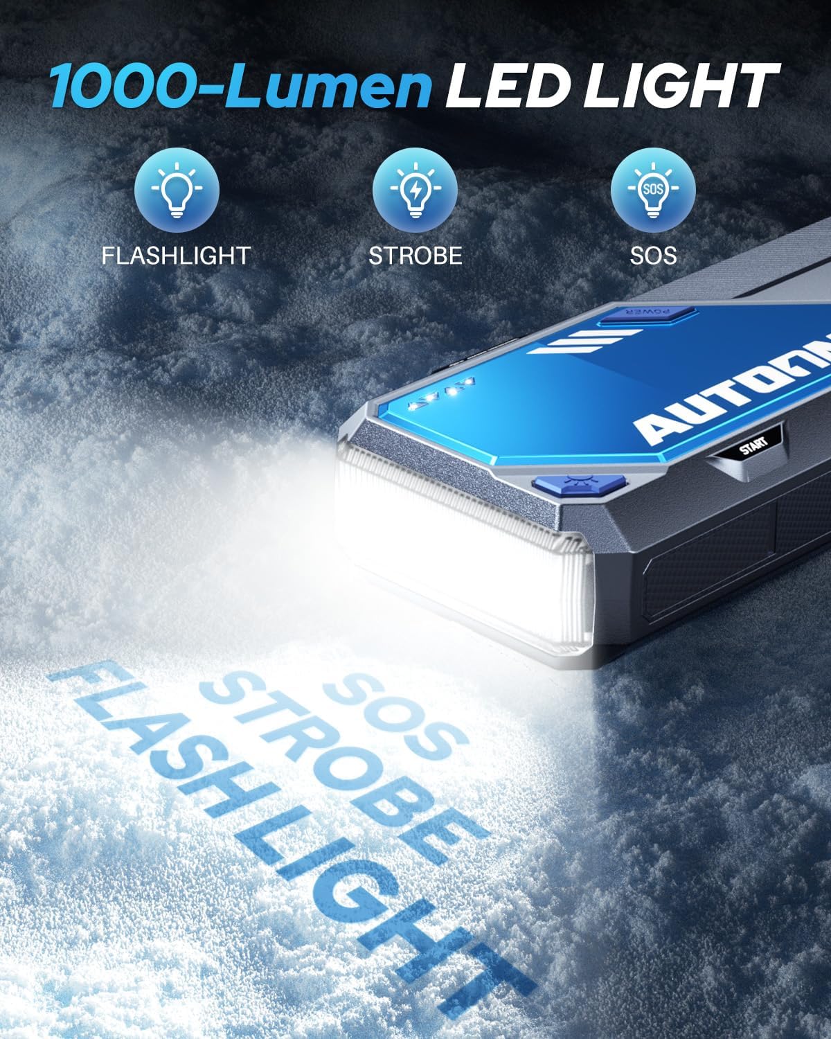 AUTOONE 9500A Car Jump Starter 12V Car Battery Jumper Starter Portable (All Gas/All Diesel) 168W DC Jump Box for Car Battery with Built-in Booster, Type-C Fast Charge & Jumper Cables Jump Pack - Image 6