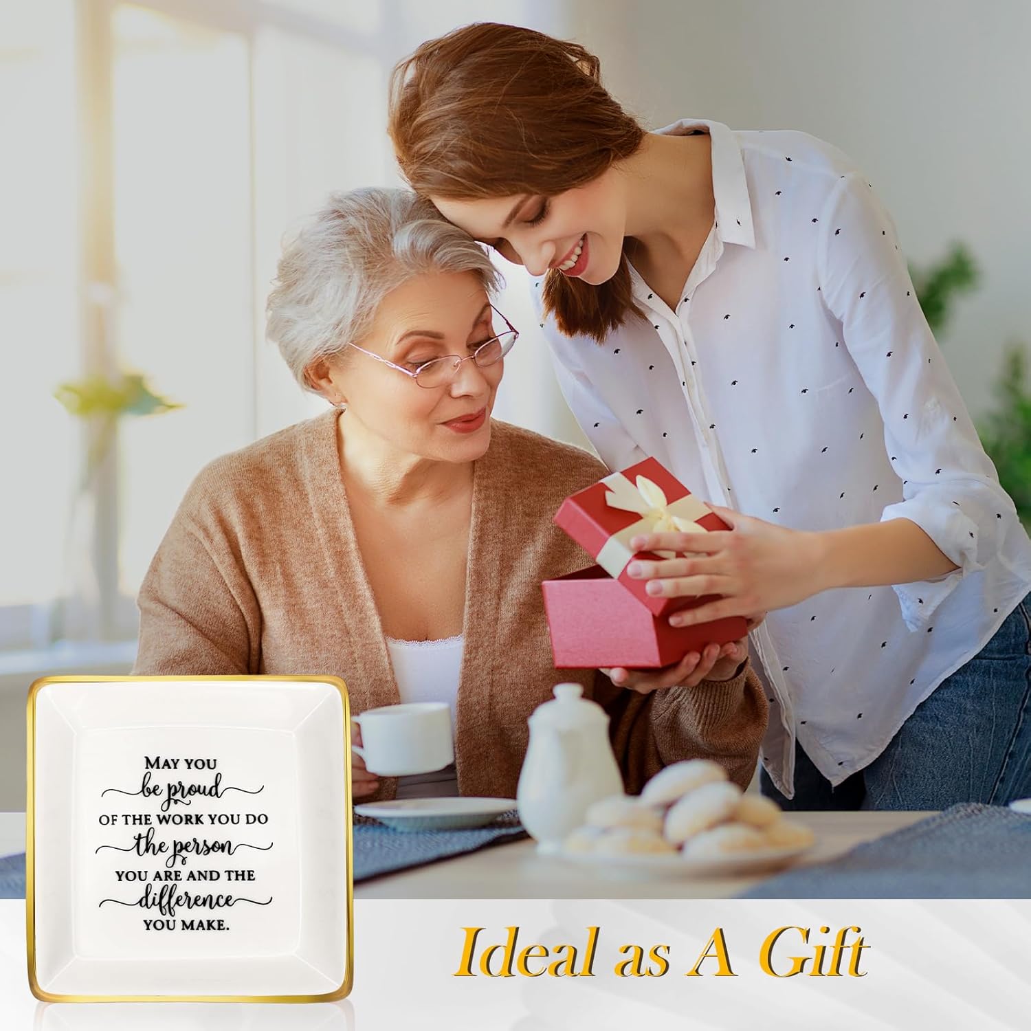 Suzile Employee Appreciation Gifts Trinket Dish Gifts Bulk Ceramic Ring Jewelry Tray Sign Jewelry Dish for Women Teacher