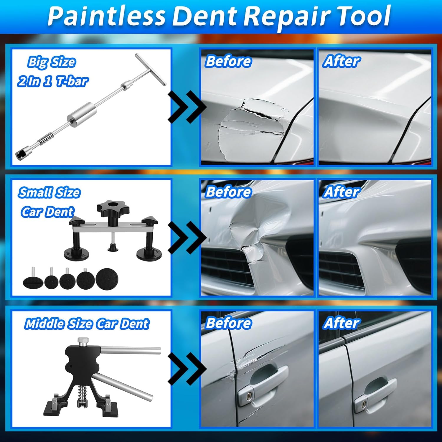 Car Dent Puller Kit, 161Pcs Body Repair Tools Paintless Dent Removal Tool with Adjustable Dent Lifter & Bridge Puller, Hail Damage Repair Kit for Car Refrigerator Door Ding-Black