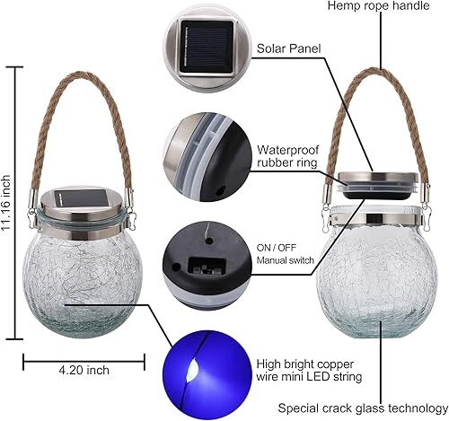 Miniatura 5 de Faroles solares colgantes impermeables para exteriores, lámparas de mesa, decorativas de vidrio agrietado, 30 luces LED para jardín, árbol, patio,