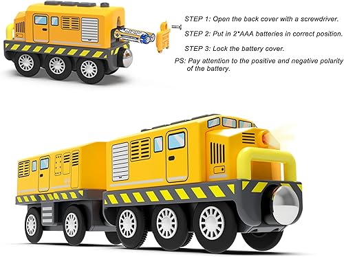Miniatura 5 de Train Toys - Tren a pilas para pistas de madera, tren de locomotora motorizado compatible con Thomas, Brio, Chuggington